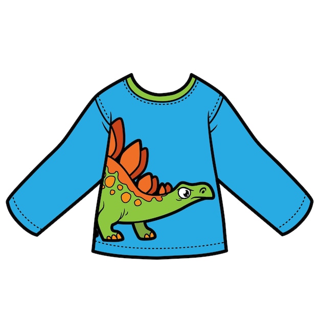Camiseta de manga larga con estegosaurio de dibujos animados para variación de color de niño para colorear sobre un fondo blanco