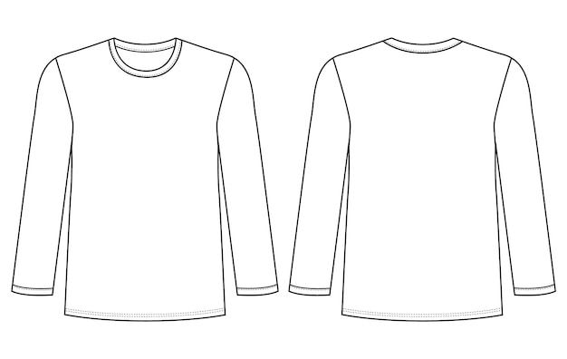 Camiseta de manga larga Imágenes plantilla de ilustración vectorial delantero y trasero