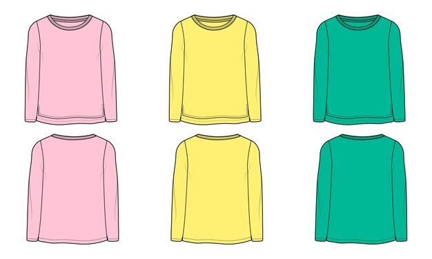 Camiseta de manga larga multicolor tops plantilla de ilustración vectorial para damas