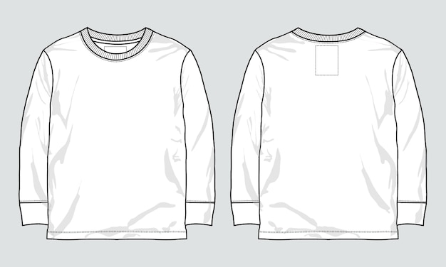 Camiseta de manga larga Plantilla de ilustración de vector de boceto plano de moda técnica