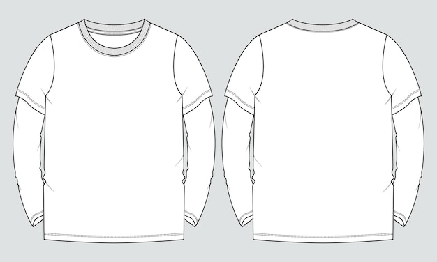 Camiseta de manga larga plantilla de ilustración de vector de boceto plano de moda técnica