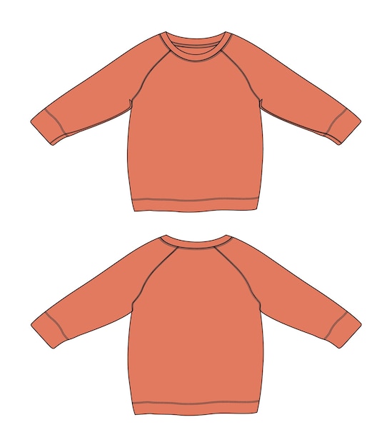Camiseta de manga larga raglán plantilla de ilustración de vector de boceto plano de moda técnica para mujer