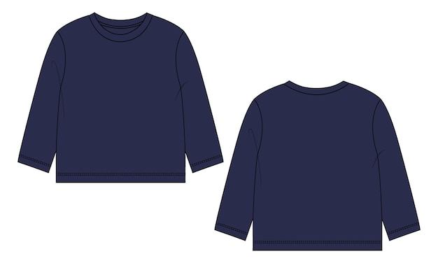 Camiseta de manga larga tops ilustración vectorial plantilla de color azul marino para damas y niñas