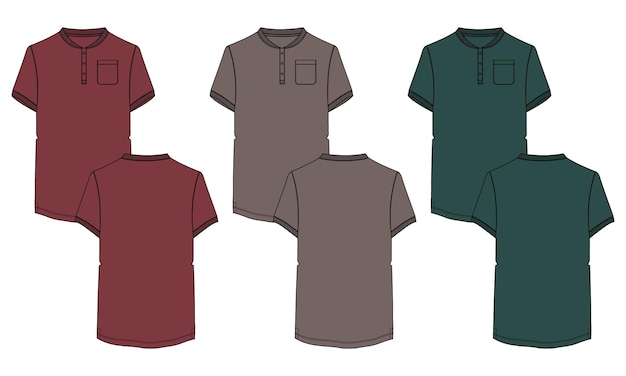 Camiseta de manga de tiro multicolor Plantilla de ilustración de vector de boceto plano de moda técnica