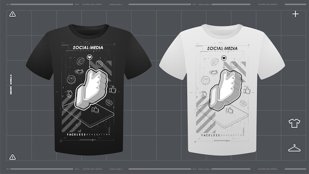 Vector camiseta masculina con maqueta de impresión futurista visión delantera plantilla vectorial impresión de diseño cyber hud