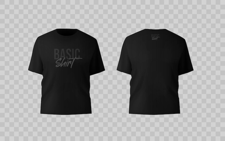 Vector camiseta masculina negra básica maqueta realista vista delantera y trasera ropa de plantilla de impresión textil en blanco