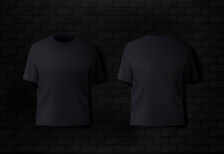 Vector camiseta masculina negra básica maqueta realista vista delantera y trasera ropa de plantilla de impresión textil en blanco