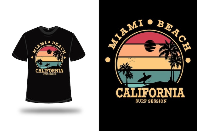 Camiseta miami beach California surf session color rojo amarillo y verde