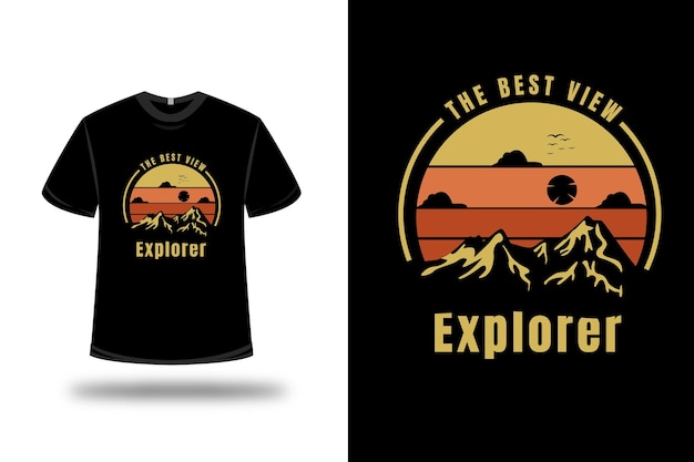 Vector camiseta montaña la mejor vista explorador color amarillo y naranja