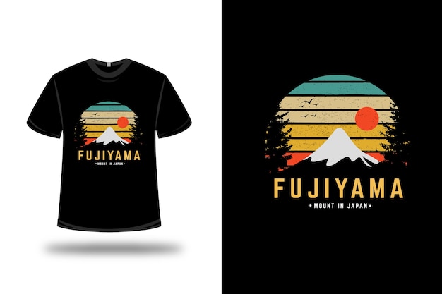 Camiseta monte fujiyama japón color verde amarillo y naranja