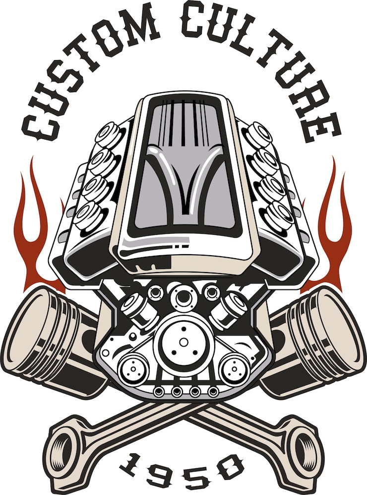 Vector camiseta con un motor de varilla caliente en estilo vintage sobre el fondo blanco