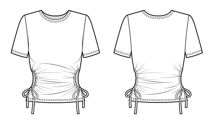 Vector camiseta de mujer con recortes redondos y manga corta