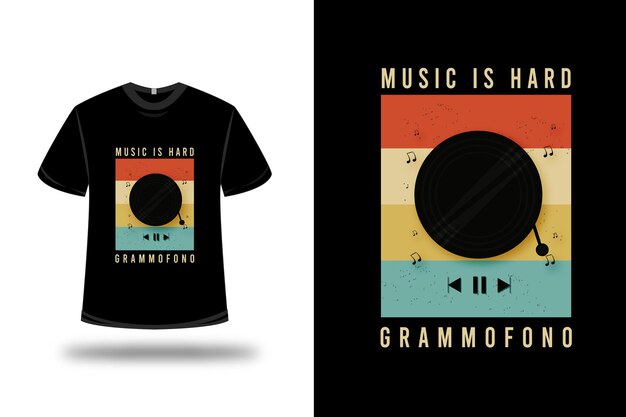 Vector la camiseta con música es un diseño colorido de gramófono duro