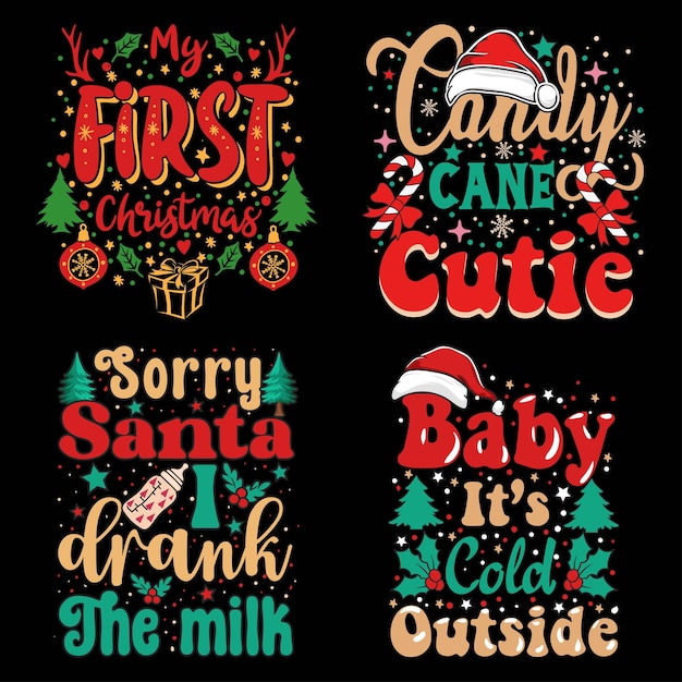 Camiseta de Navidad Diseño Bundle bebé camiseta de navidad tipografía de navidad juego de diseño de camiseta