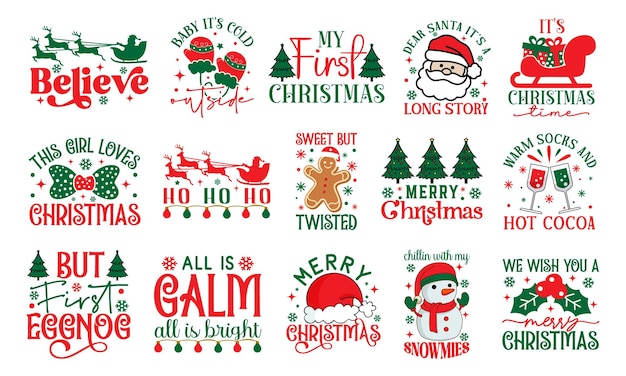 Camiseta de Navidad divertida Diseños SVG Conjunto Citas de Navidad Cortar archivos Diseños Conjunto