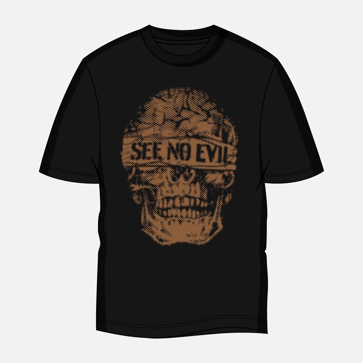 Camiseta negra con estampado en el pecho Ilustración vectorial del cráneo lista para imprimir