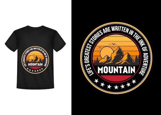 una camiseta negra con una montaña escrita en ella