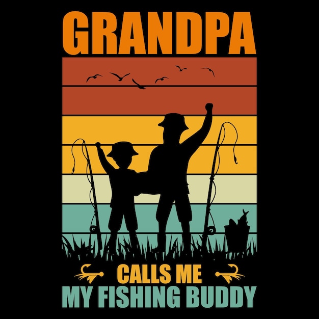 Vector una camiseta negra con las palabras abuelo me llama mi compañero de pesca.