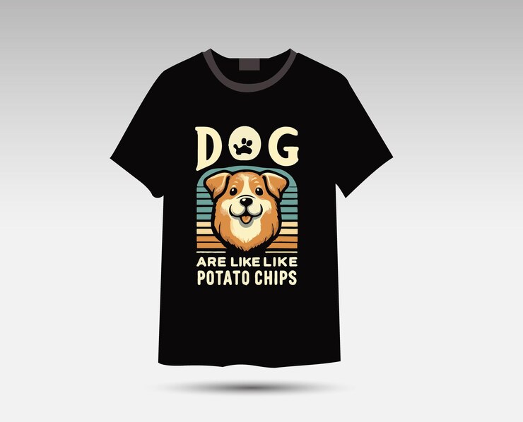 una camiseta negra con un perro en ella que dice papas fritas de perro