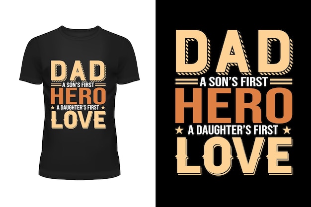 Una camiseta negra que dice el primer héroe de papá y el amor del primer héroe de un hijo.