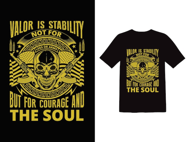 Una camiseta negra que dice que la guerra es estabilidad, no para el coraje y el alma.