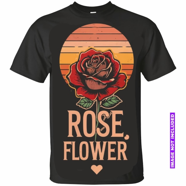 una camiseta negra con una rosa en el frente