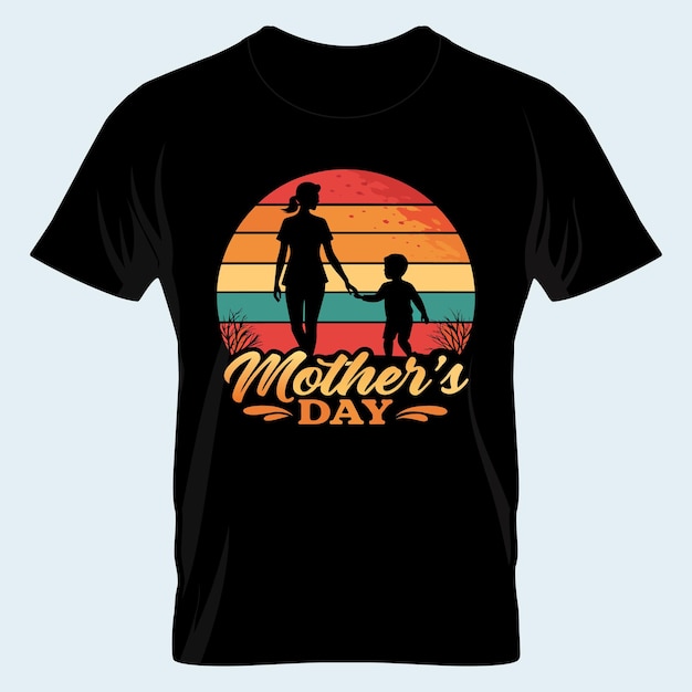 una camiseta negra con una silueta de una madre y un niño