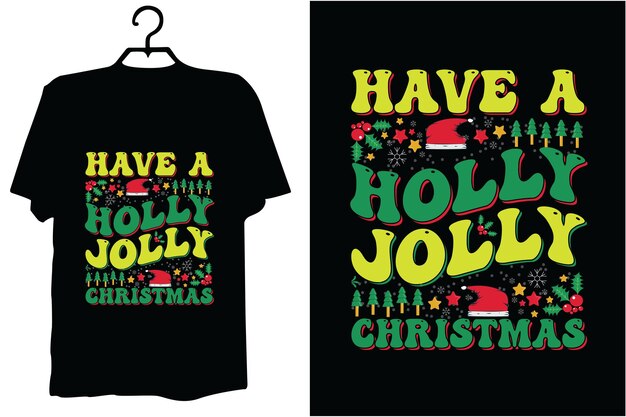 una camiseta negra con un texto verde y amarillo que dice feliz Navidad