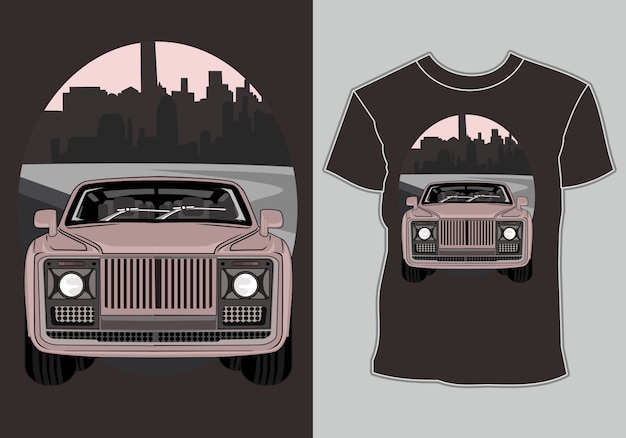 Camiseta con obras de arte clásico, vintage, retro coche en ciudad