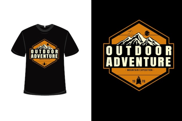 Camiseta outdoor adventure mountain expedition color amarillo y crema