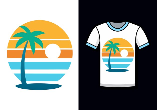 camiseta con palmeras en el frente y el logotipo de la playa