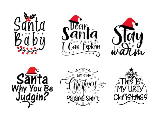 Camiseta de paquete de Navidad citas dichos y frases tipografía escritura a mano vector de colección de paquete