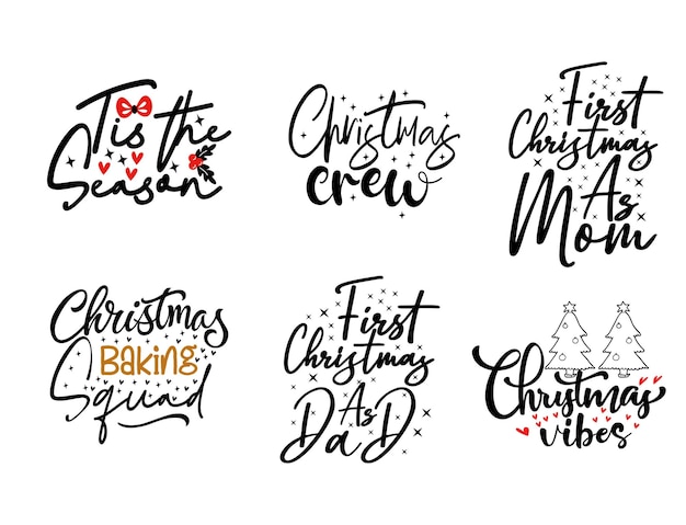 Camiseta de paquete de Navidad citas dichos y frases tipografía escritura a mano vector de colección de paquete