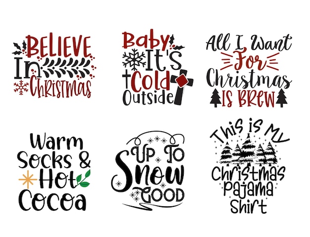 Camiseta de paquete de Navidad citas dichos y frases tipografía escritura a mano vector de colección de paquete