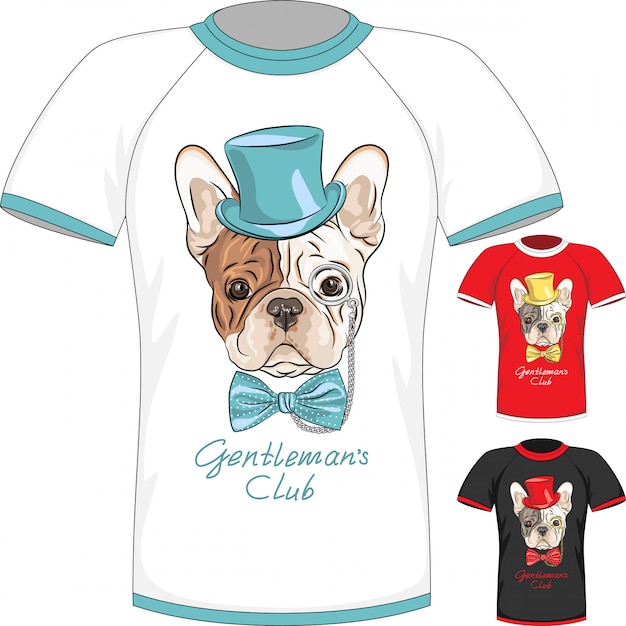 Vector camiseta con perro bulldog francés caballero