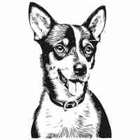 Vector camiseta de perro rat terrier con estampado en blanco y negro, dibujo de contorno divertido y lindo, dibujo de boceto vectorial