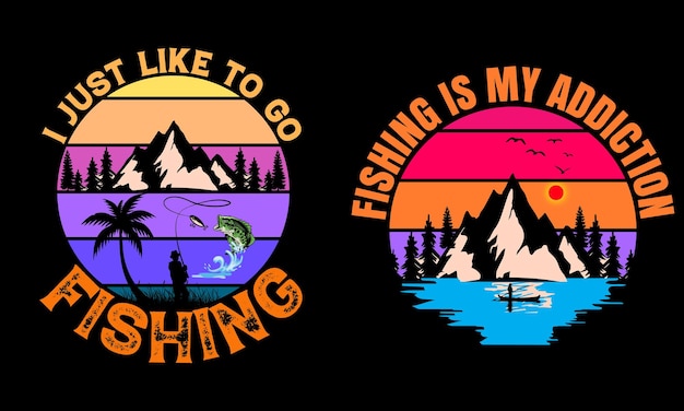 Vector camiseta de pesca retro me gusta ir a pescar la pesca es mi adicción diseño de camiseta personalizado