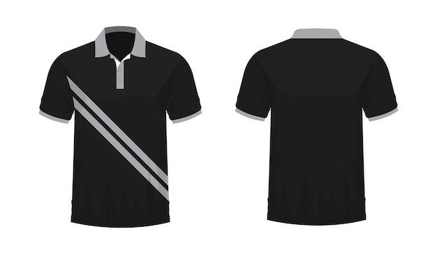 Camiseta polo gris y plantilla negra para diseño sobre fondo blanco ilustración vectorial eps 10