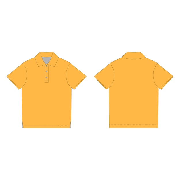 Vector camiseta polo naranja aislada. ropa de uniforme dibujo técnico frontal y posterior.