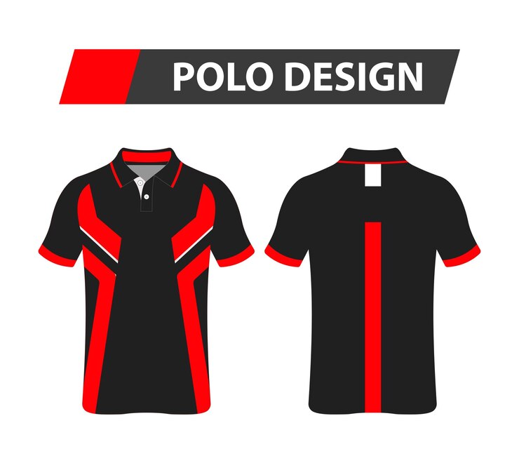 una camiseta polo negra y roja con un diseño rojo y negro