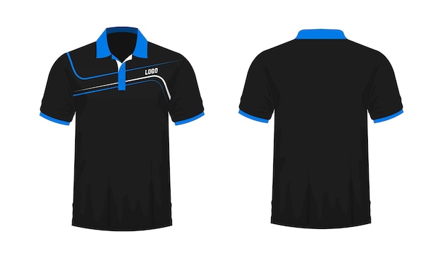 Camiseta polo plantilla azul y negra para diseño sobre fondo blanco ilustración vectorial eps 10