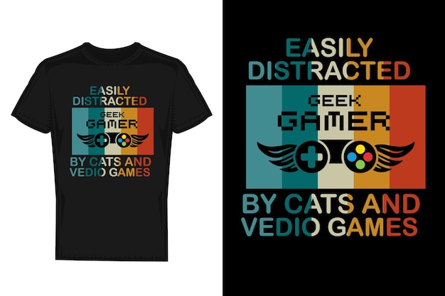 Vector una camiseta que dice que los gatos y los vedas se distraen fácilmente.