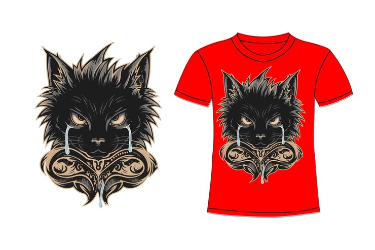 una camiseta roja con un gato negro en el frente y las palabras monstruo en el frente
