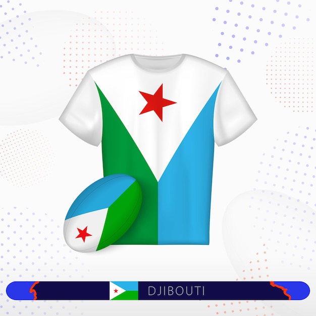 Vector camiseta de rugby de djibouti con pelota de rugby de djibouti sobre fondo deportivo abstracto