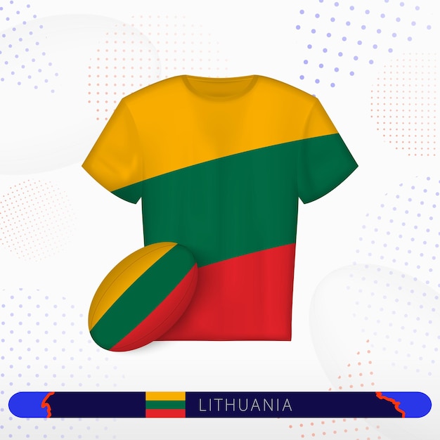 Camiseta de rugby de Lituania con una pelota de rugby de Lithuania en un fondo deportivo abstracto