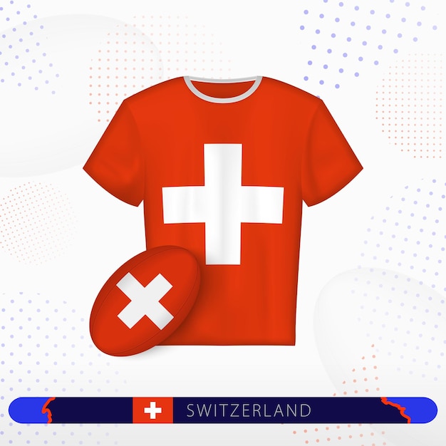 Vector camiseta de rugby de suiza con una pelota de rugby de suecia en un fondo deportivo abstracto