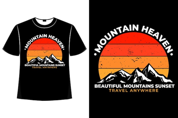 Camiseta silueta montaña cielo puesta de sol retro