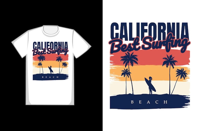 Camiseta silueta playa surf california verano estilo retro vintage