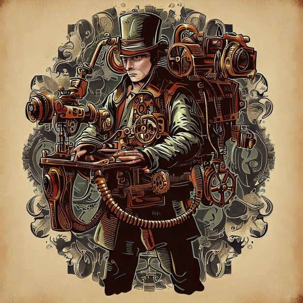 Vector camiseta steampunk cautivadora de gears of imagination en una fantasía vintage