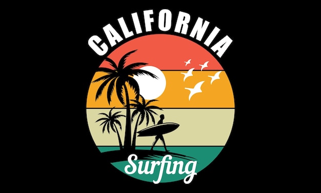 Camiseta de surf Tipografía de California Ilustración vectorial y diseño colorido.